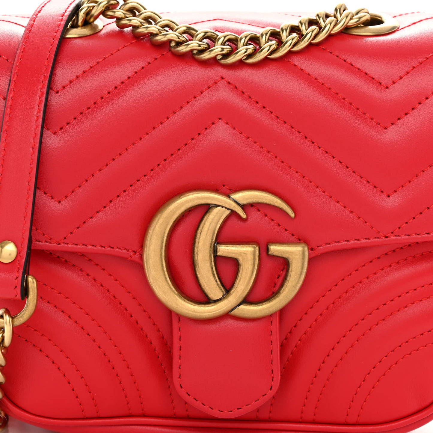 Calfskin Matelasse Mini GG Marmont Square Shoulder Bag Hibiscus Red