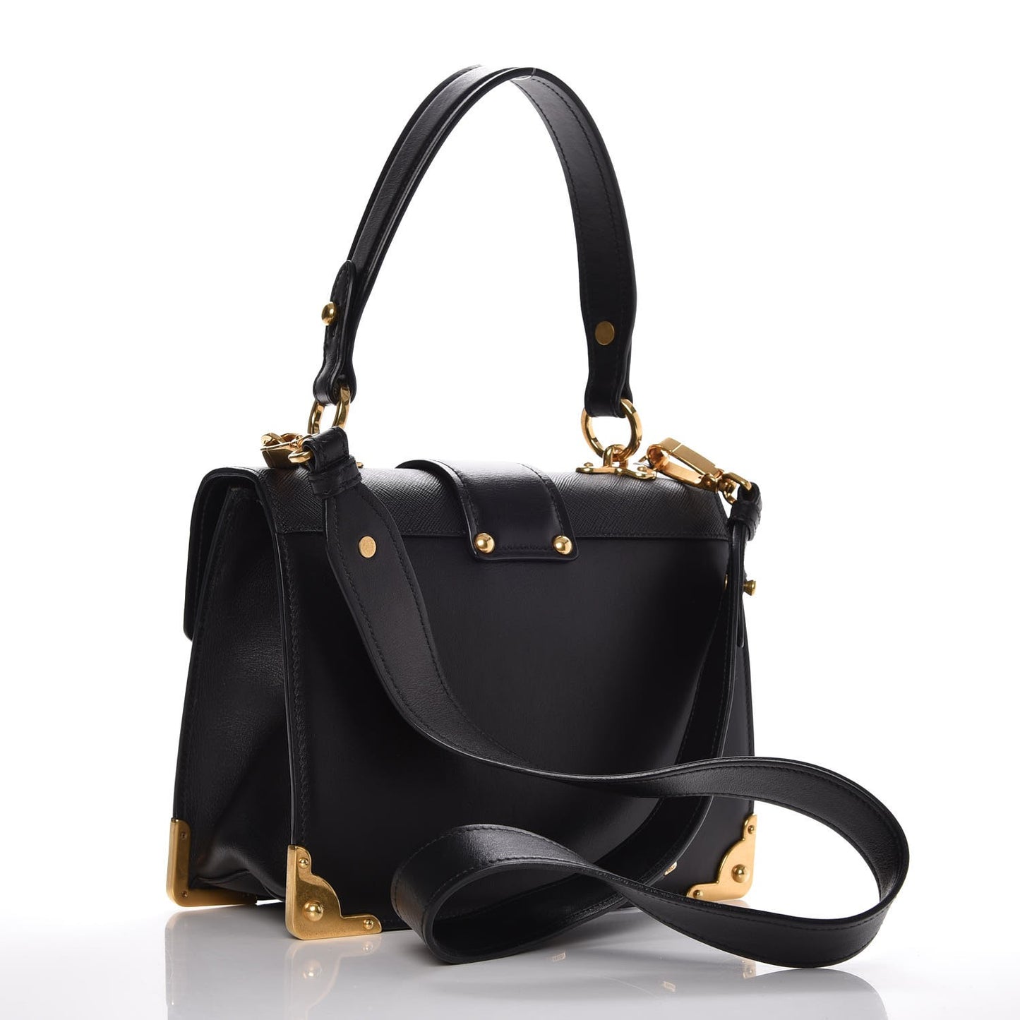 City Calf Saffiano Animalier Top Handle Bag Black