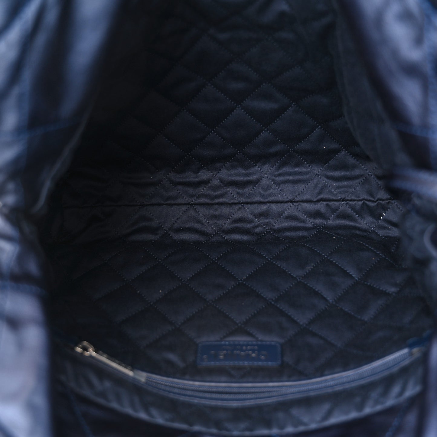 Metallic Calfskin Quilted Small Chanel 22 Navy Blue
