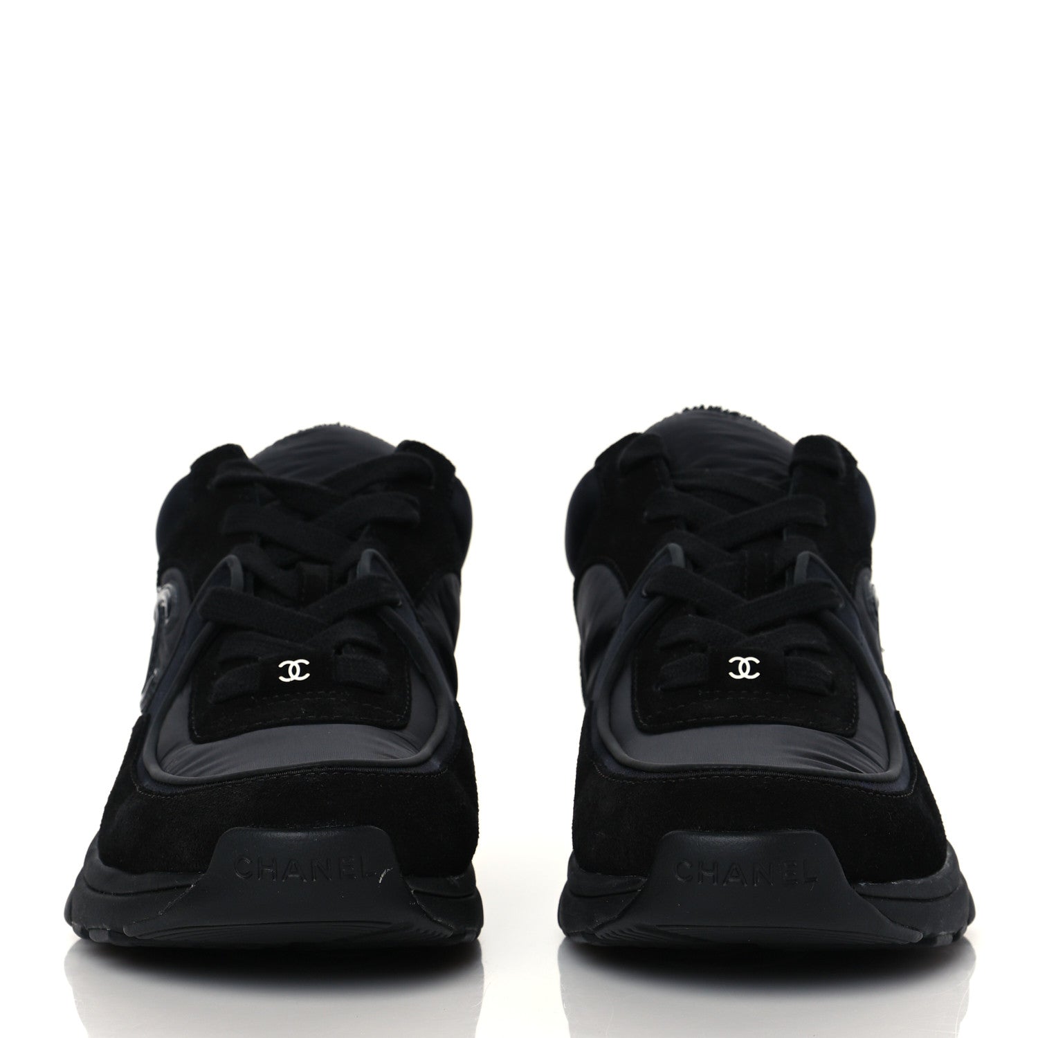 Chanel Fabric Calfskin Suede CC Sneakers 37.5 Black 2 of 7