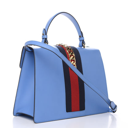 Gucci Calfskin Embroidered Medium Sylvie Top Handle Bag Clear Sky Blue 3 of 12