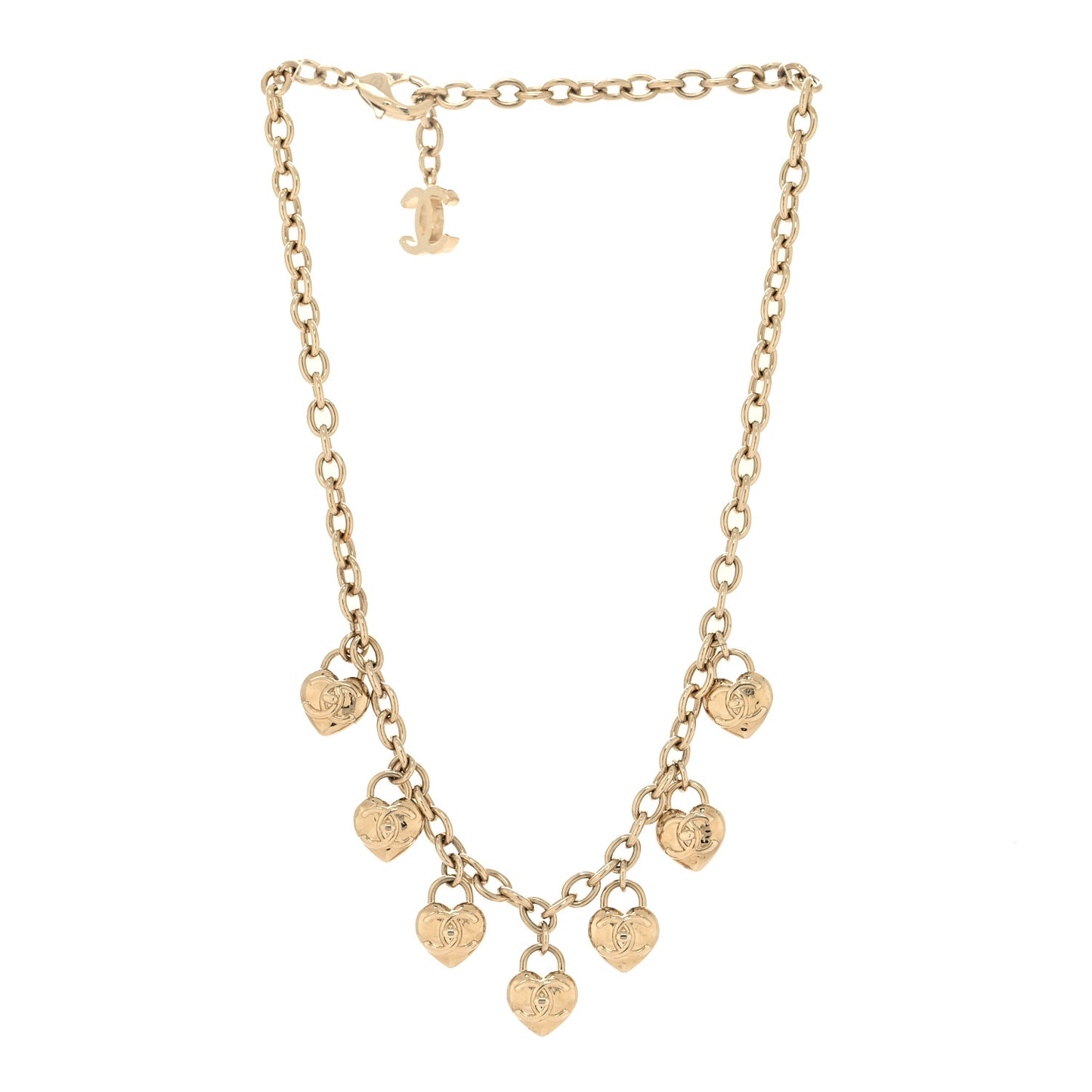 Metal CC Heart Turnlock Charms Choker Necklace Gold