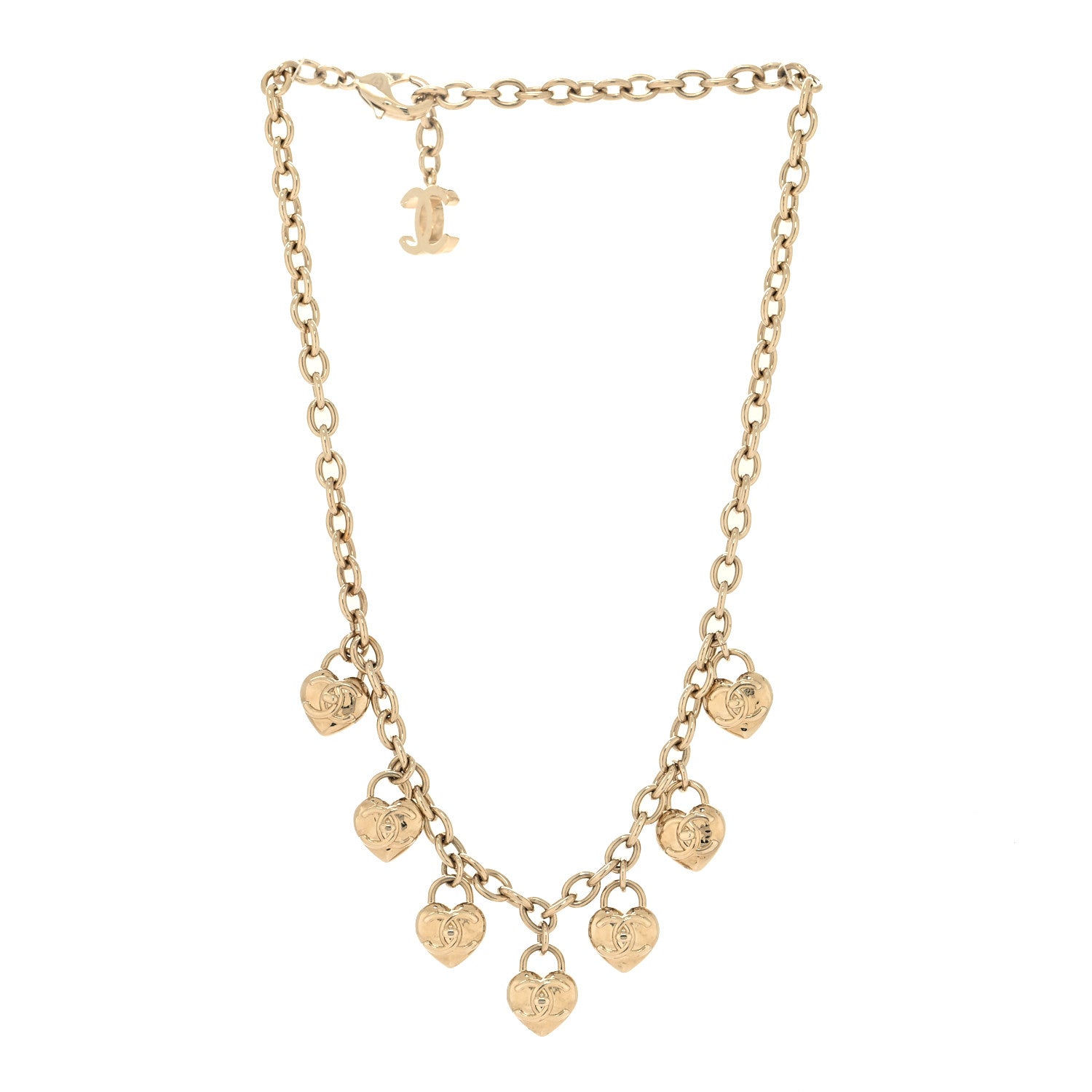 Chanel Metal CC Heart Turnlock Charms Choker Necklace Gold 3 of 5