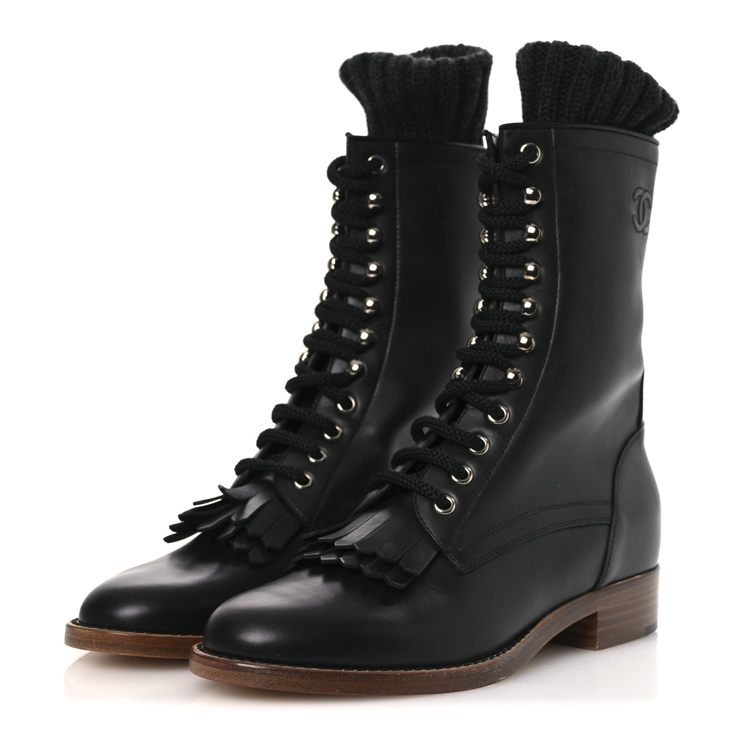 Calfskin Sock High CC Combat Boots 39 Black