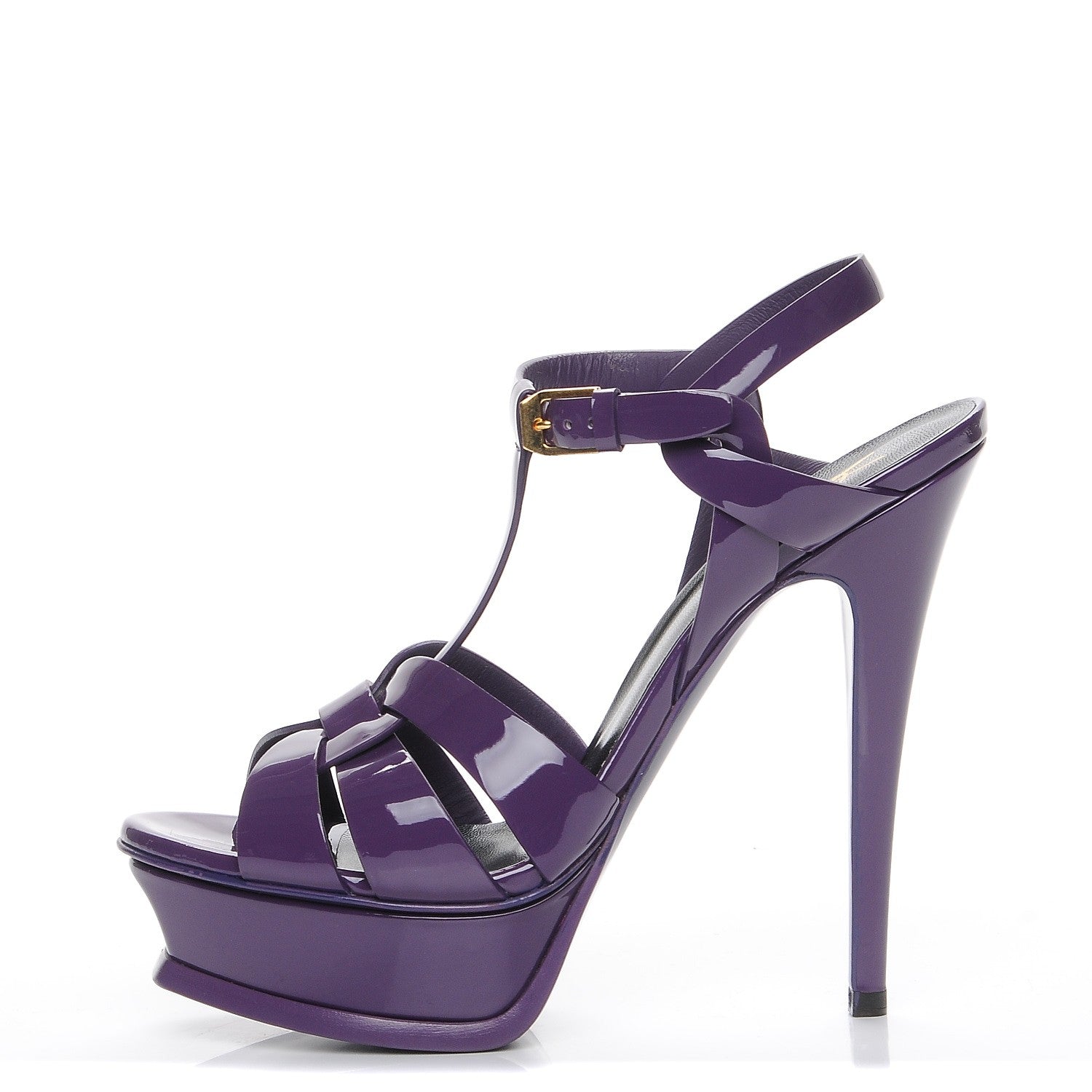 Saint Laurent Patent Tribute 105 Platform Sandals 37.5 Purple 1 of 8