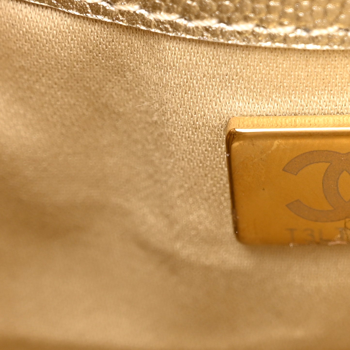 Metallic Caviar Quilted Small Chanel 25 Handbag Gold