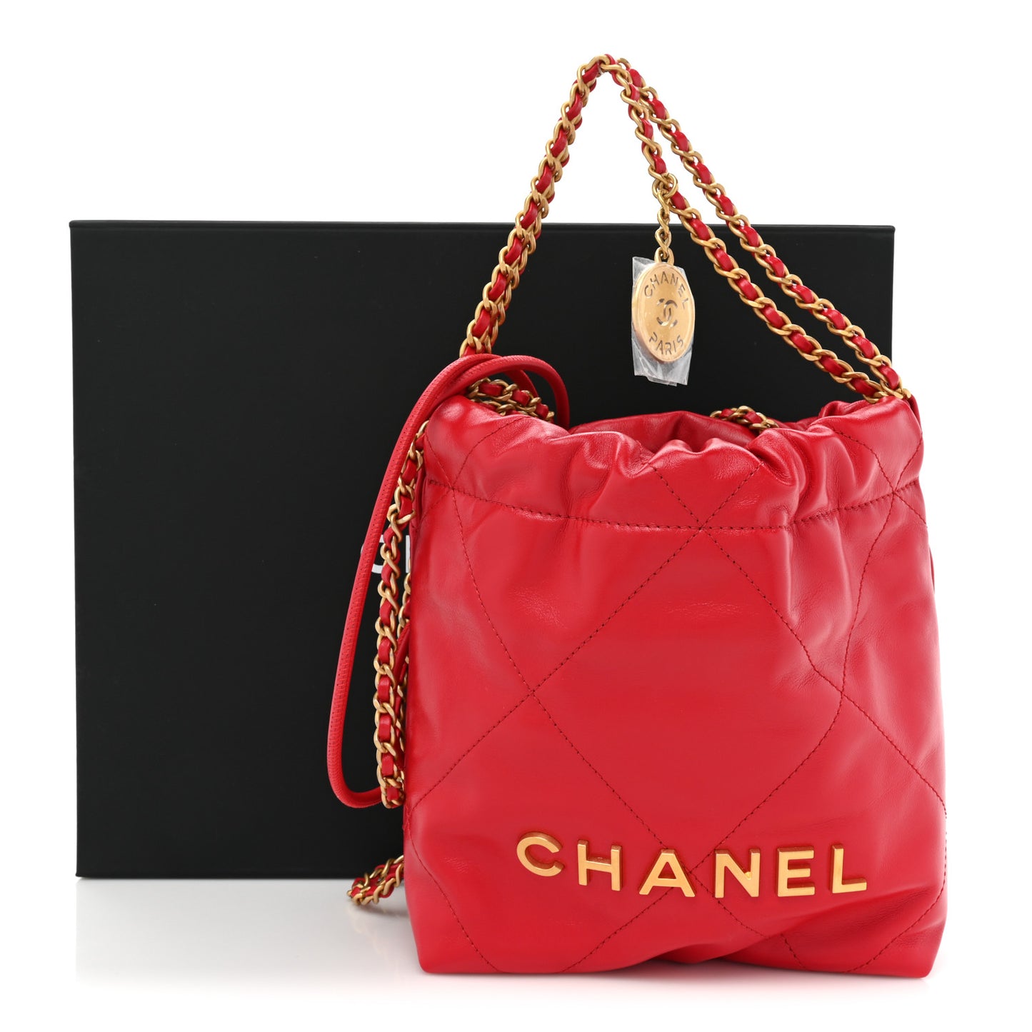 Shiny Calfskin Quilted Mini Chanel 22 Red