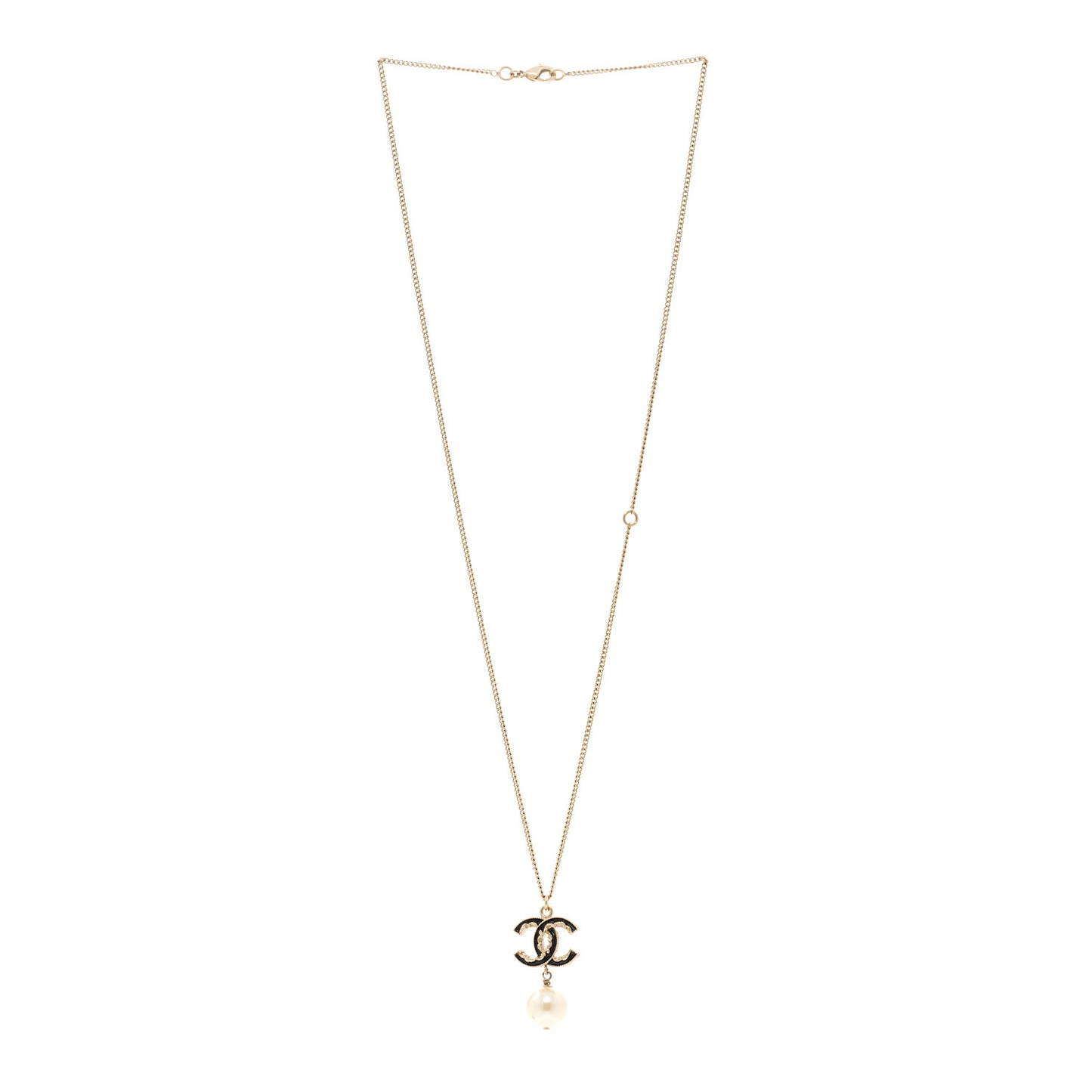 Enamel Pearl CC Baroque Drop Necklace Black Gold