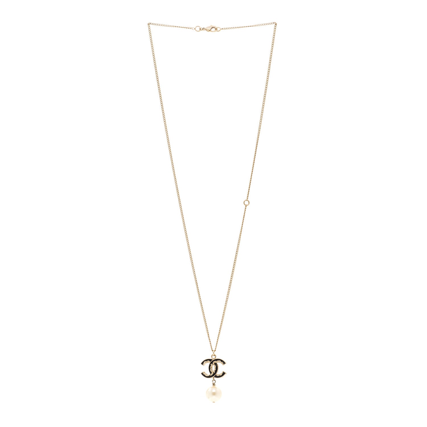 Chanel Enamel Pearl CC Baroque Drop Necklace Black Gold 3 of 6