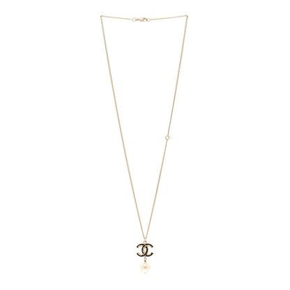 Chanel Enamel Pearl CC Baroque Drop Necklace Black Gold 3 of 6