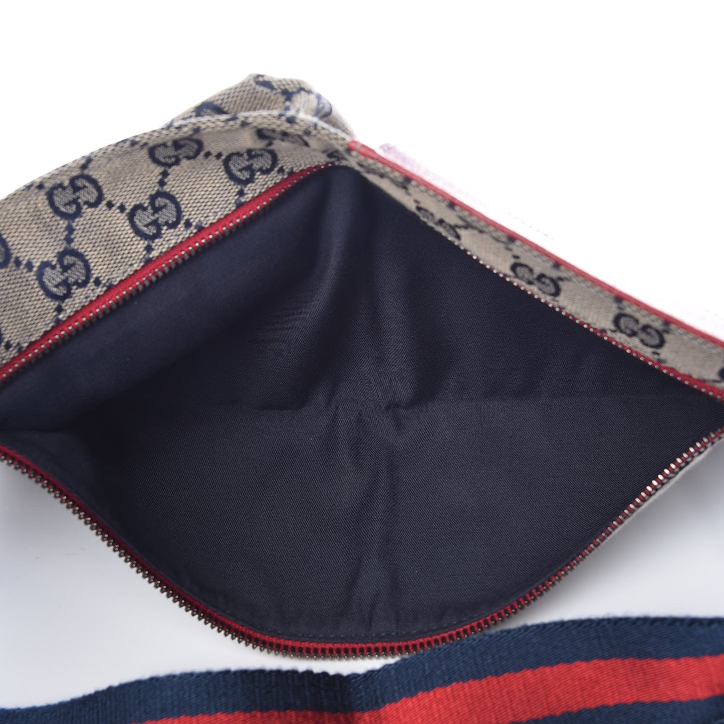 GG Monogram Web Double Pocket Belt Bag Navy Red