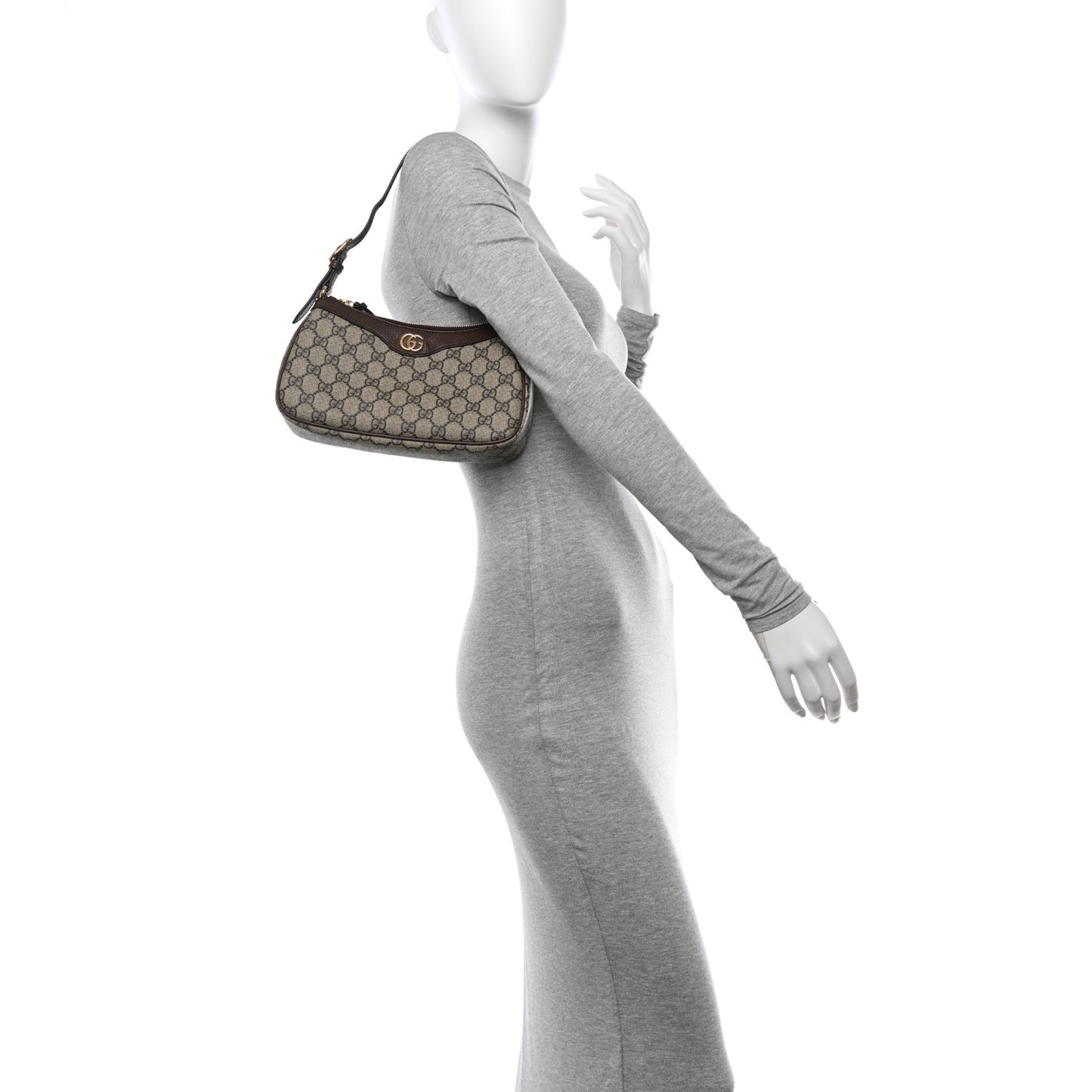 GG Supreme Monogram Textured Dollar Calfskin Small Ophidia Hobo Beige Ebony New Acero