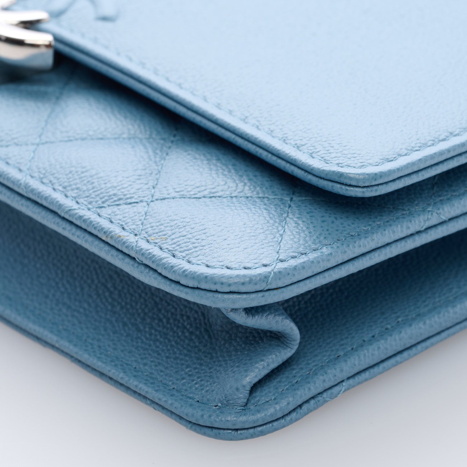 Chanel Grained Calfskin Quilted CC Box Wallet On Chain WOC Blue 9 of 10