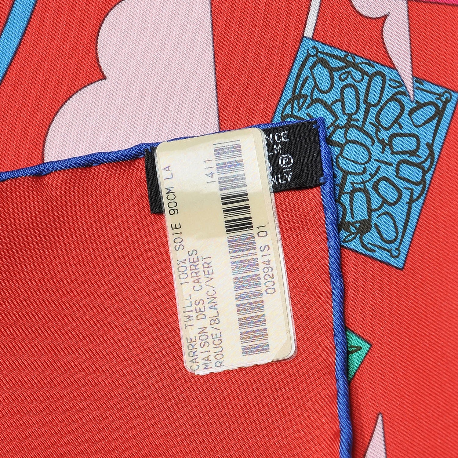 Hermes Silk La Maizeon des Carres Scarf 90 Rouge Blanc Vert 3 of 7