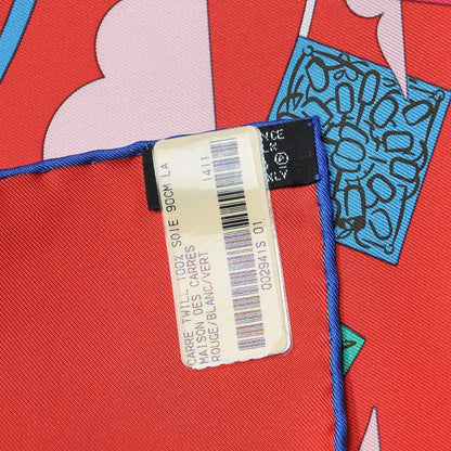 Hermes Silk La Maizeon des Carres Scarf 90 Rouge Blanc Vert 3 of 7
