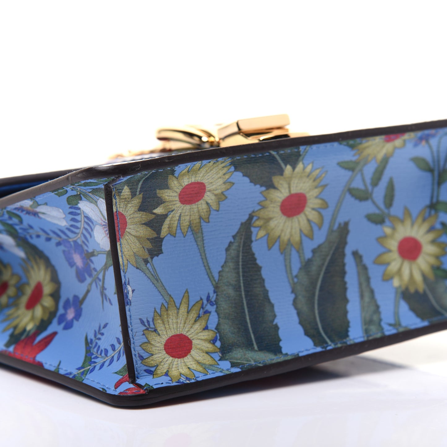 Shangai Calfskin Web New Flora Mini Sylvie Chain Shoulder Bag Azure