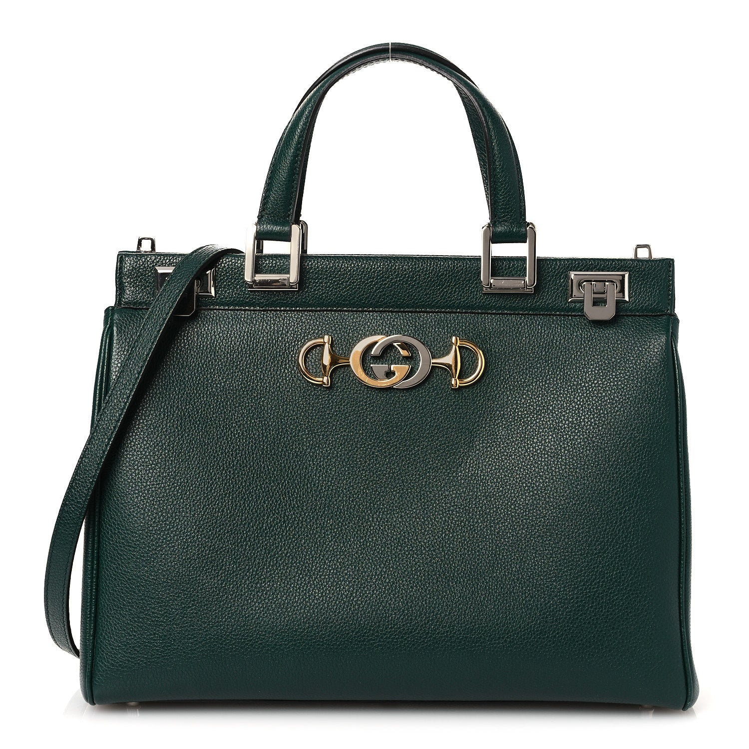 Gucci Grainy Calfskin Medium Zumi Top Handle Bag Vintage Green 1 of 16