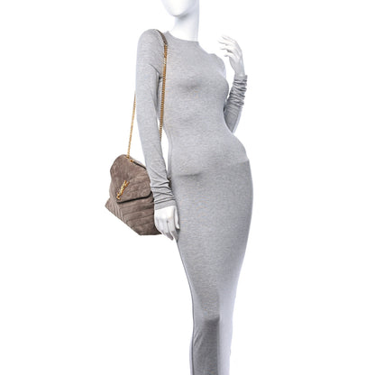 Saint Laurent Suede Y Quilted Monogram Medium Loulou Chain Satchel Taupe 2 of 10