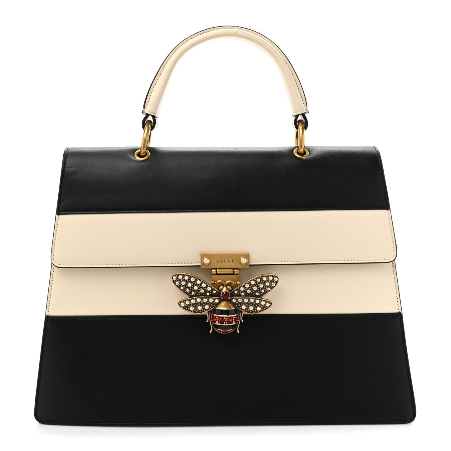Calfskin Sylvie Web Large Queen Margaret Top Handle Bag Black Mystic White