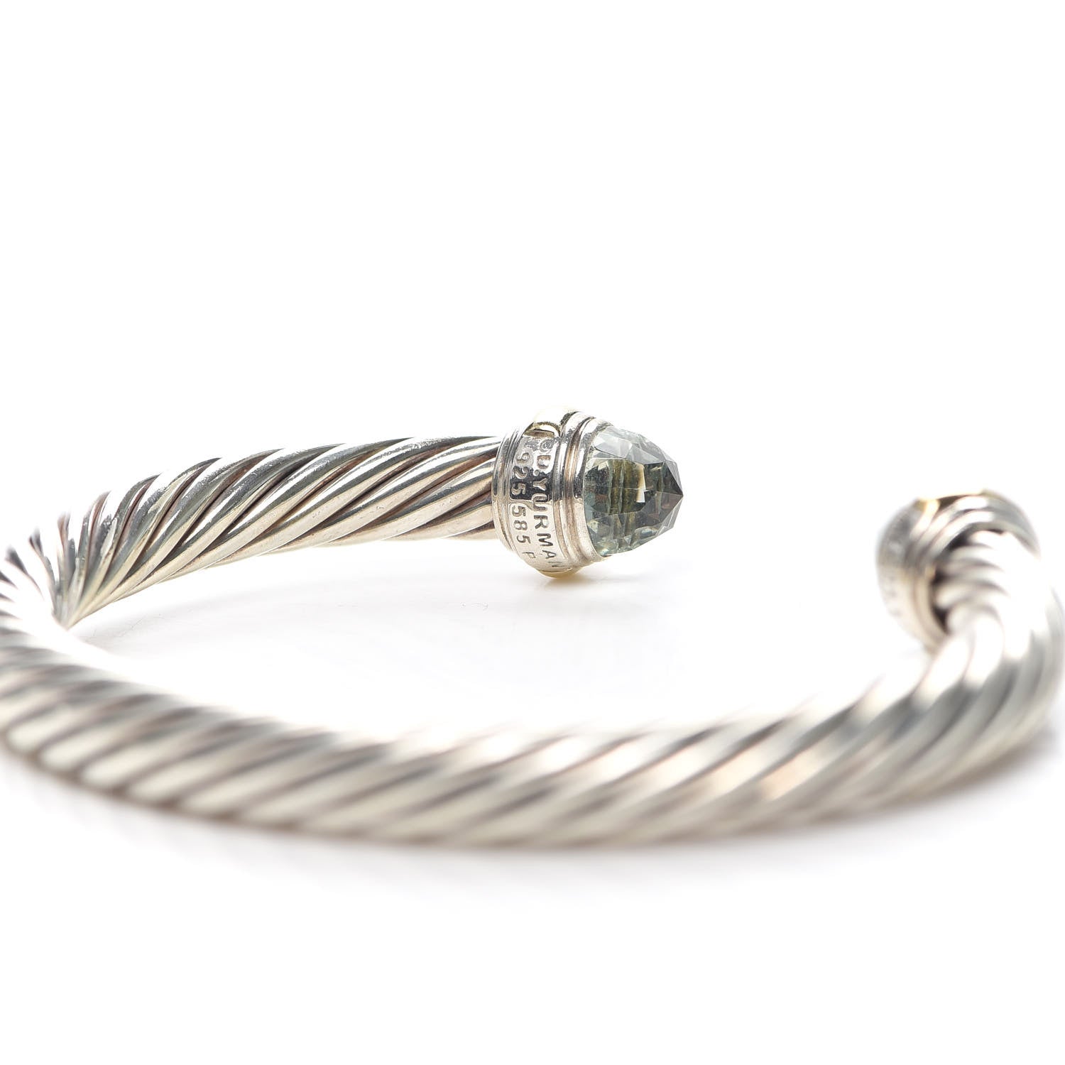 David Yurman Sterling Silver 14K Yellow Gold Prasiolite 7mm Cable Classics Bracelet 4 of 5