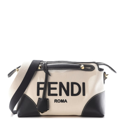 Fendi Canvas Vitello King Logo Embroidered Medium By The Way Boston Bag Grezzo Black 1 of 9