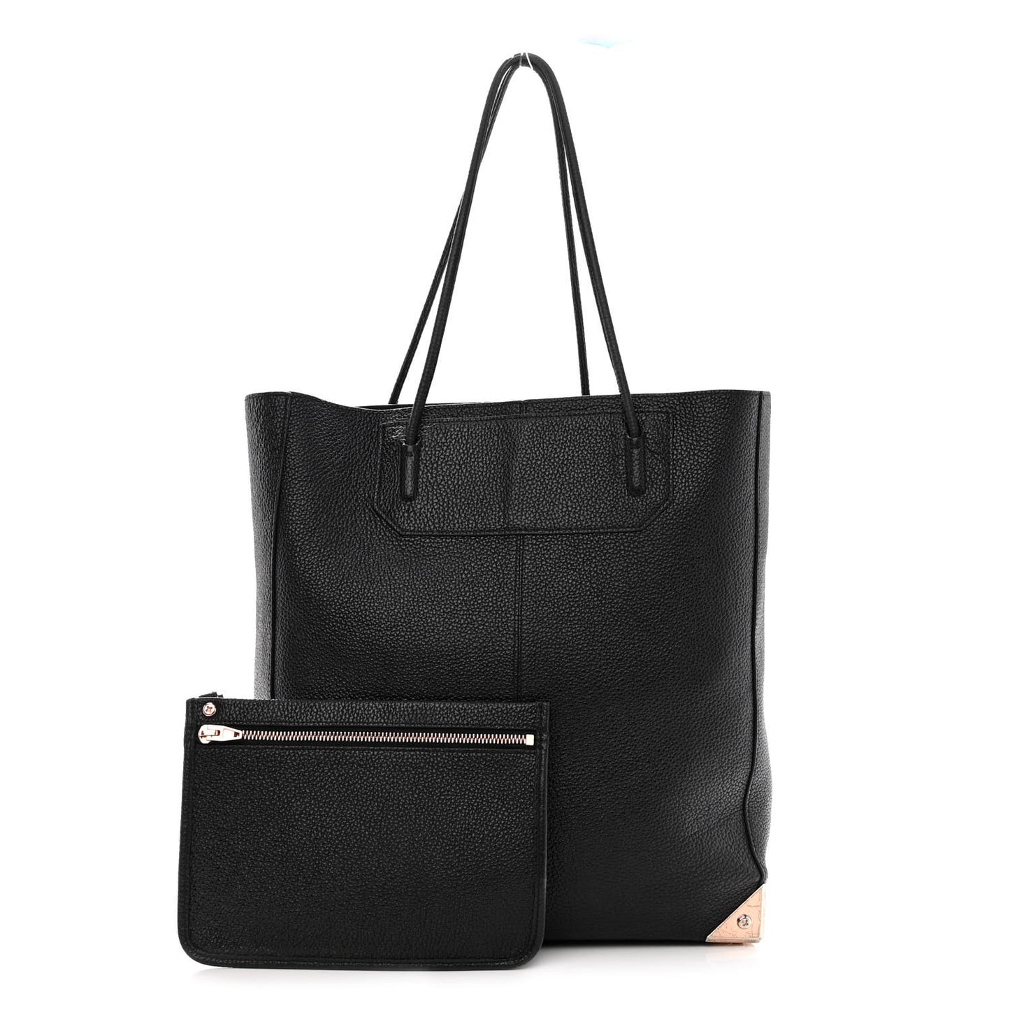 Pebbled Calfskin Large Prisma Skeletal Tote Black Rose Gold Hardware