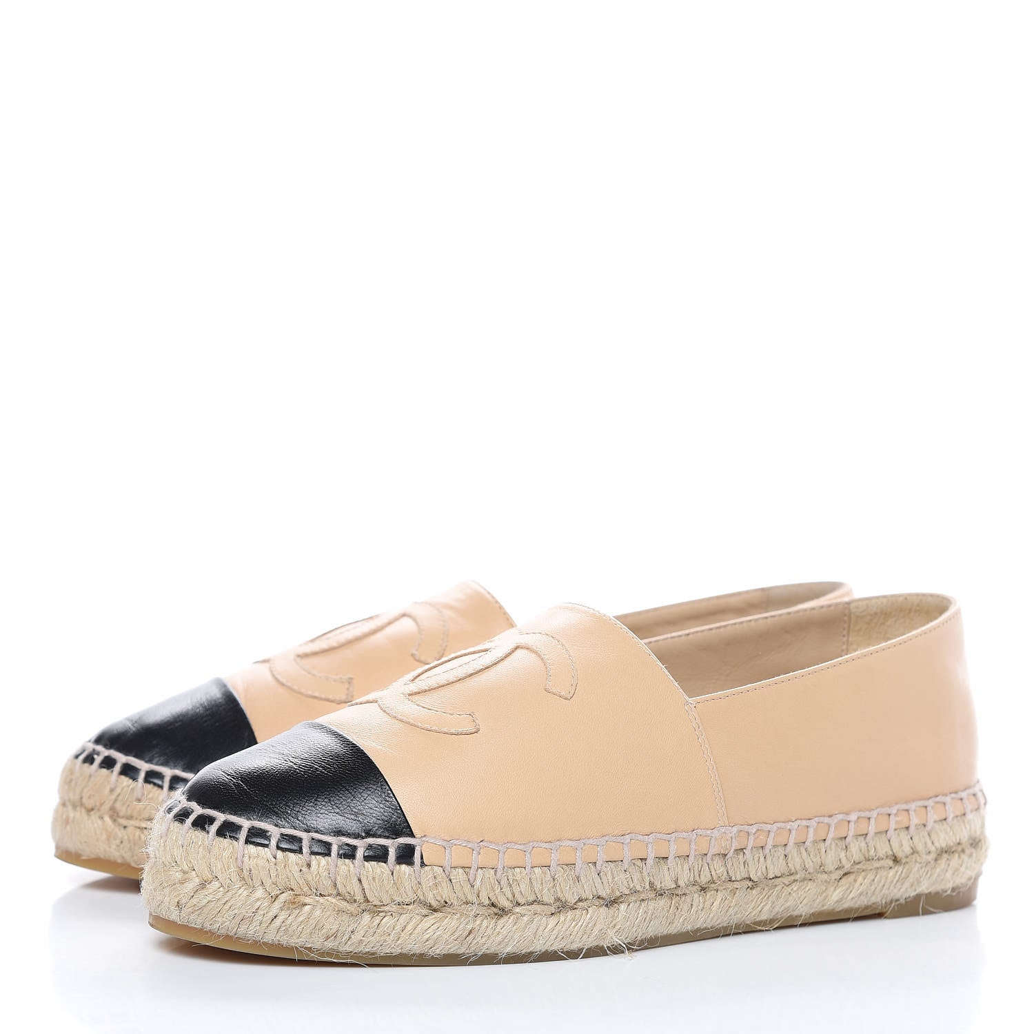 Chanel Lambskin CC Espadrilles 36 Beige Black 3 of 11