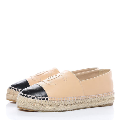 Chanel Lambskin CC Espadrilles 36 Beige Black 3 of 11