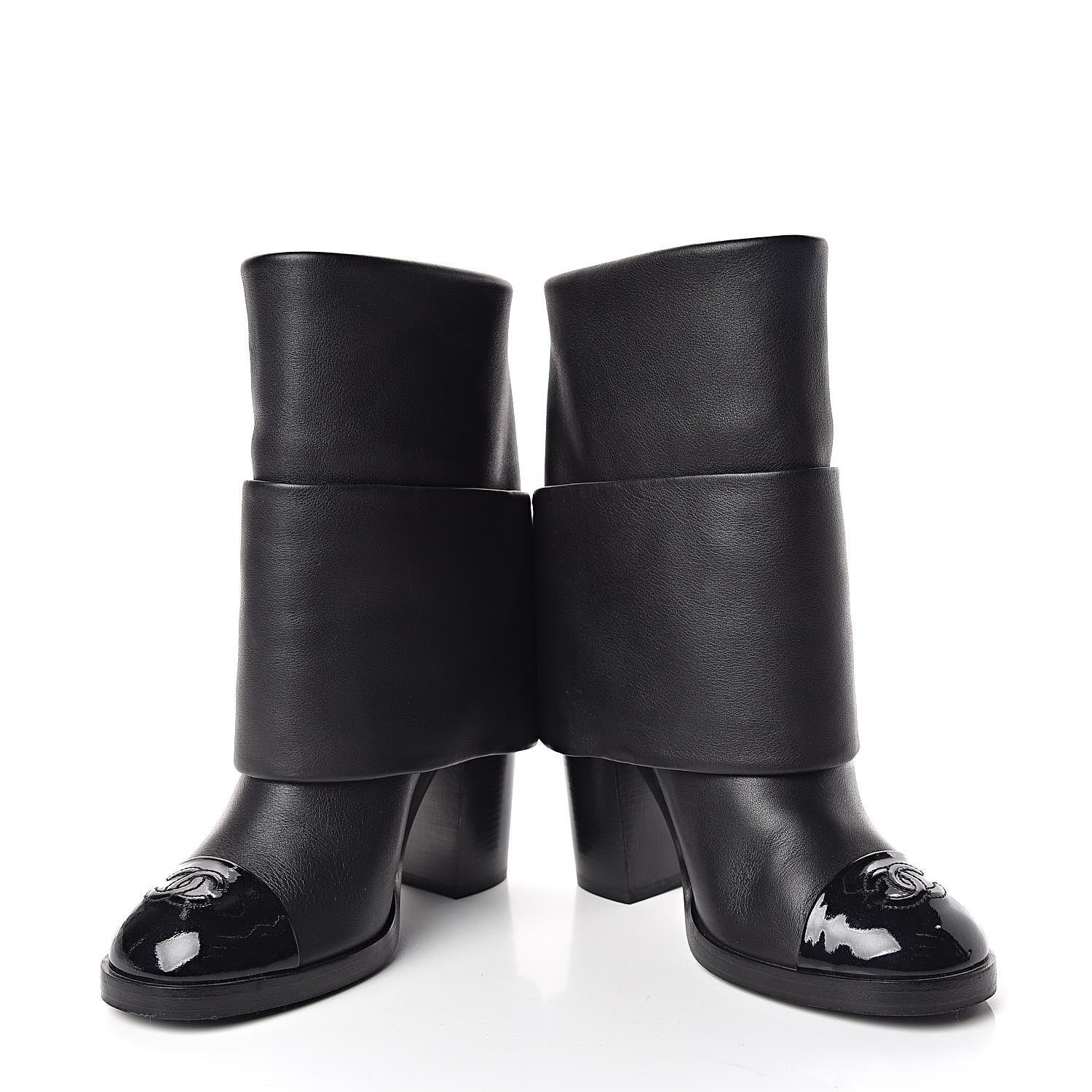 Chanel Calfskin CC Cap Toe Fold Over Boots 36.5 Black 5 of 11