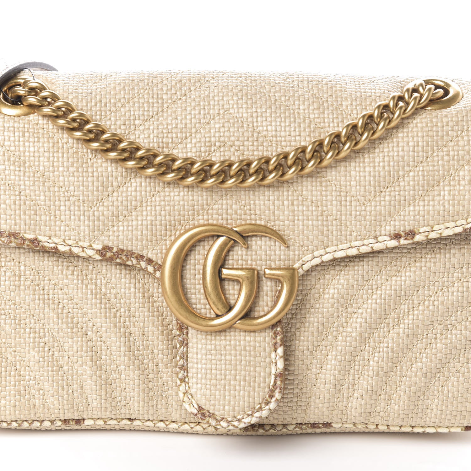 Gucci Raffia Elaphe Matelasse Small GG Marmont Shoulder Bag Natural Cream Brown 7 of 9