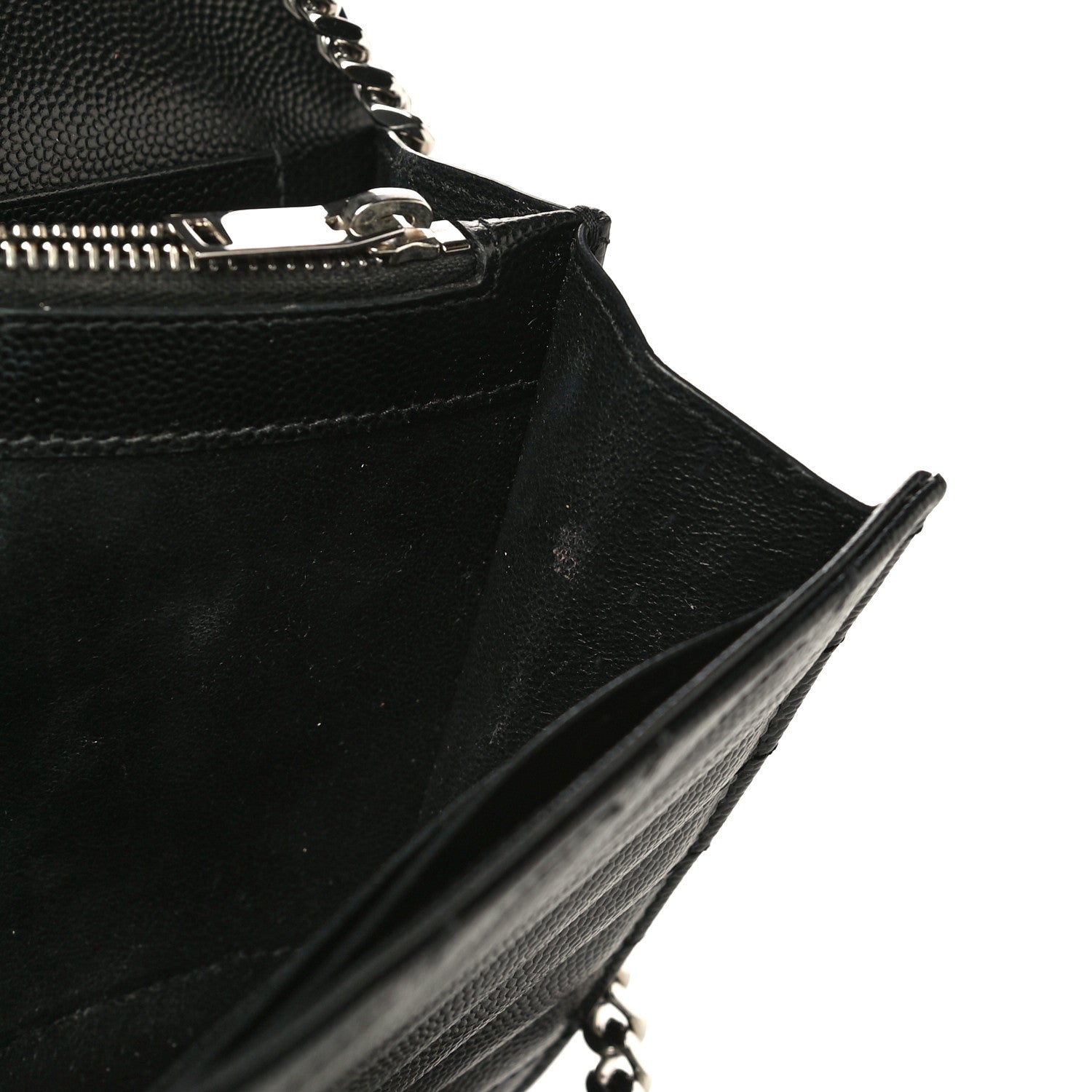 Saint Laurent Grain De Poudre Matelasse Chevron Monogram Chain Wallet Black 19 of 21