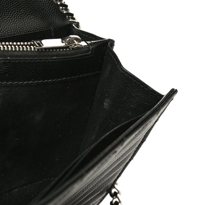 Saint Laurent Grain De Poudre Matelasse Chevron Monogram Chain Wallet Black 19 of 21