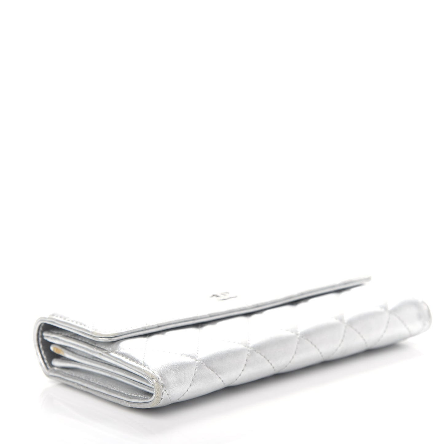 Metallic Lambskin Long Flap Wallet Silver