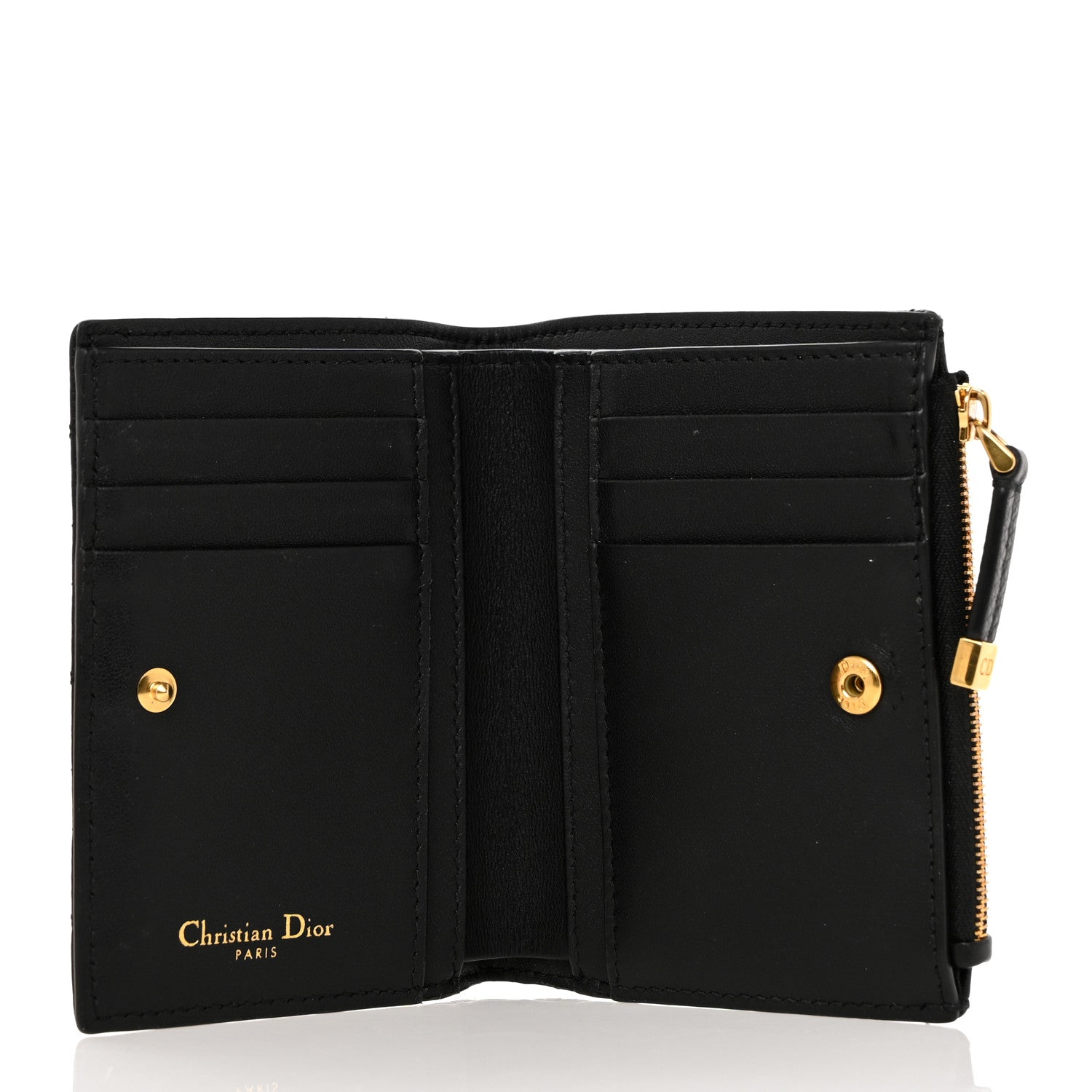 Christian Dior Grained Calfskin Supple Cannage Caro Dahlia Wallet Black 5 of 8