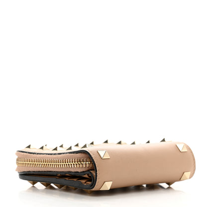 Valentino Garavani Calfskin Rockstud Compact Zip Around Wallet Camel Rose 4 of 11
