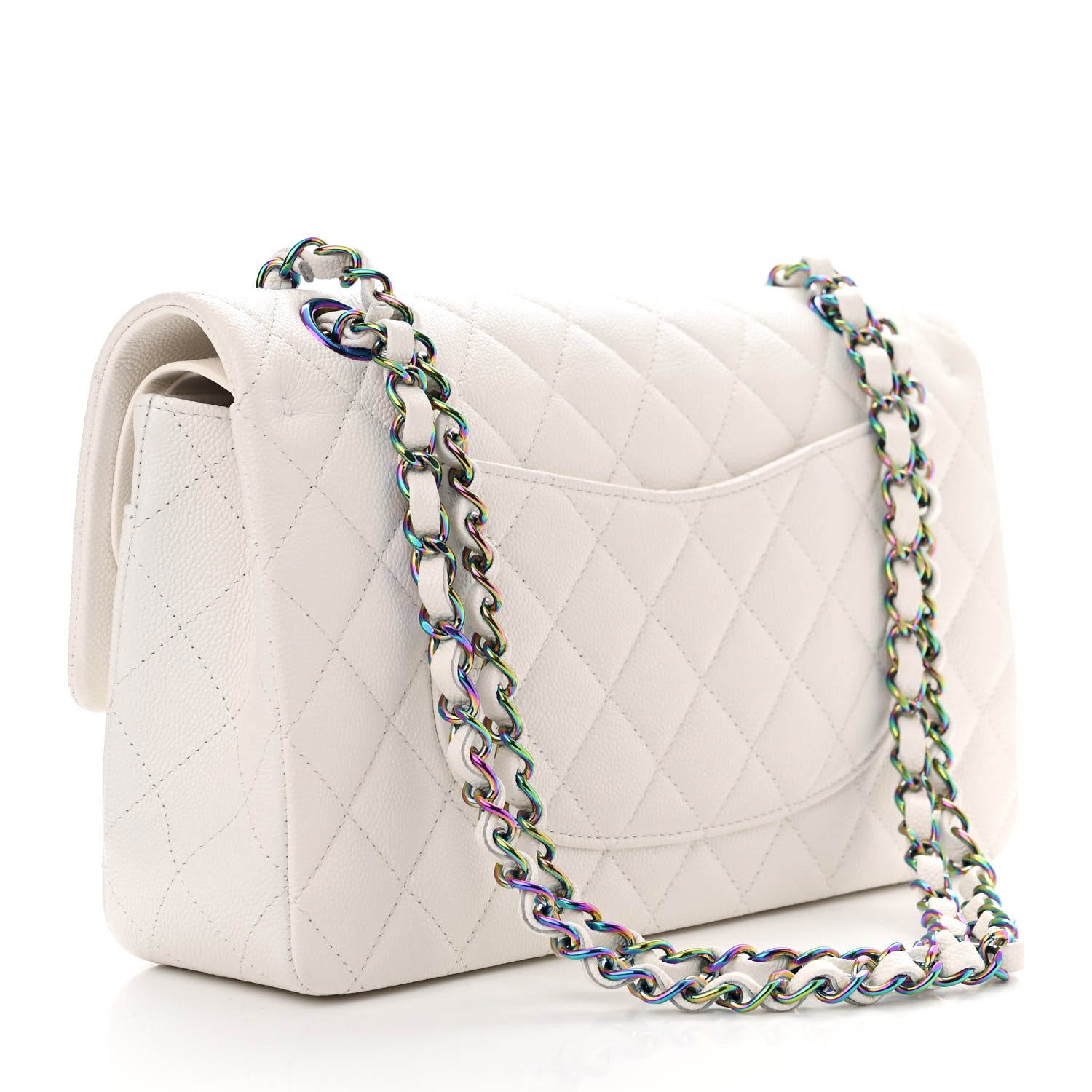 Chanel Caviar Quilted Rainbow CC Medium Double Flap White 3 of 11
