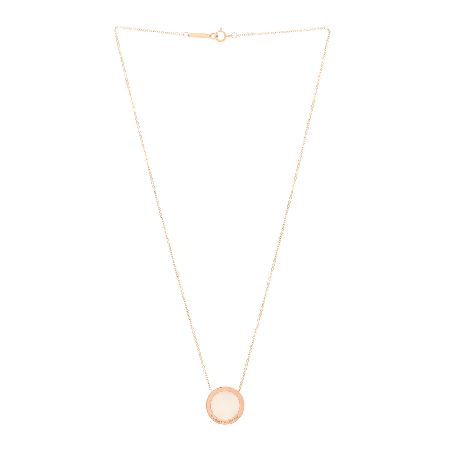 18K Rose Gold Mother of Pearl T Circle Pendant Necklace