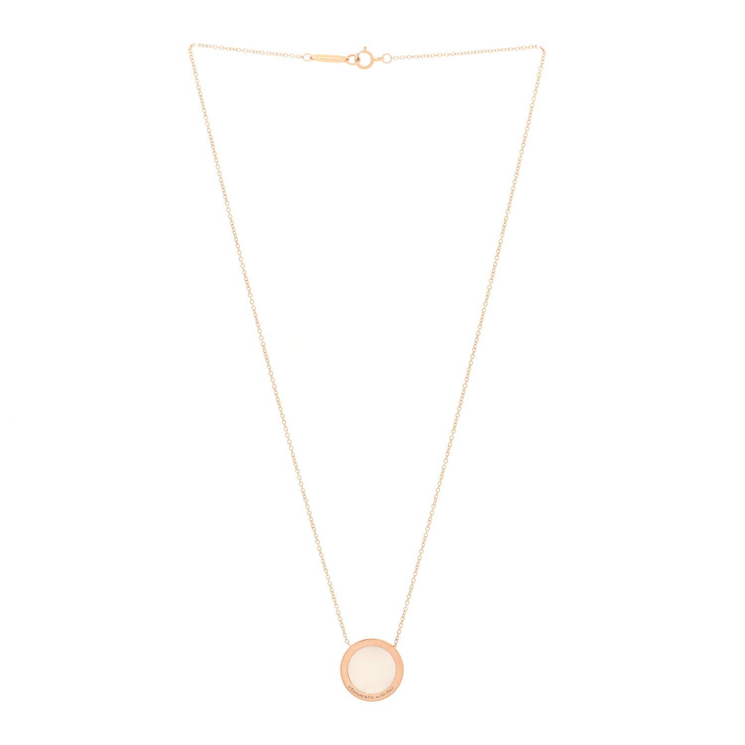 Tiffany 18K Rose Gold Mother of Pearl T Circle Pendant Necklace 3 of 4
