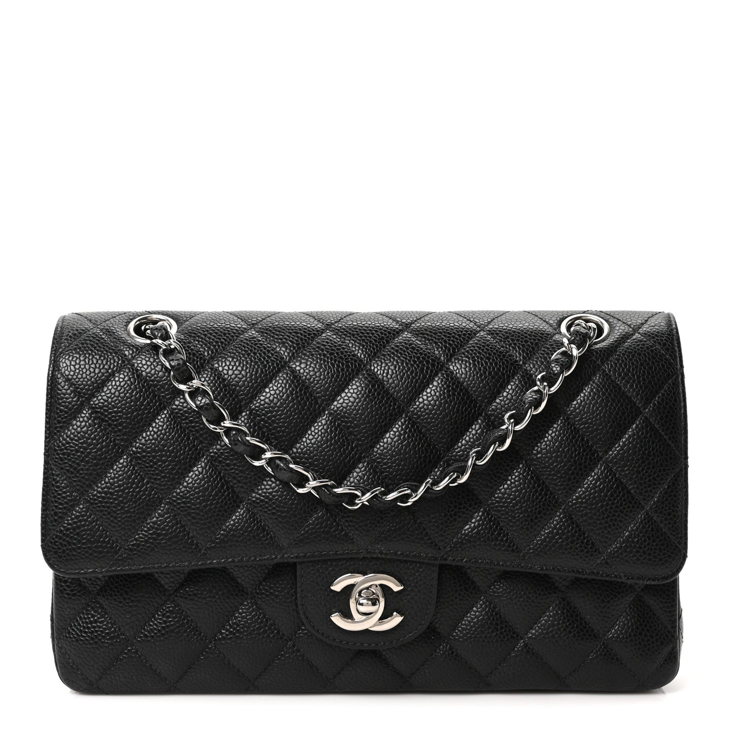 Caviar Quilted Medium Double Flap Black