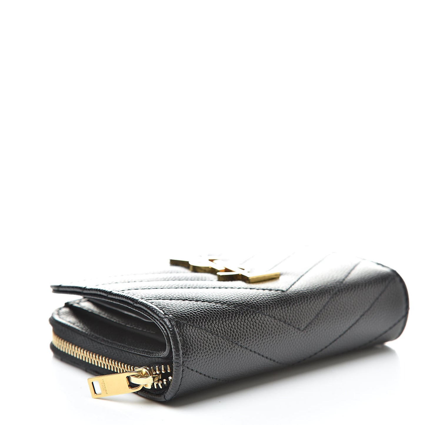 Grain De Poudre Matelasse Chevron Monogram Compact Zip Around Wallet Black