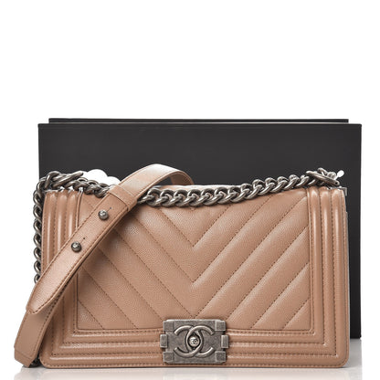 Chanel Caviar Chevron Quilted Medium Boy Flap Dark Beige 8 of 8