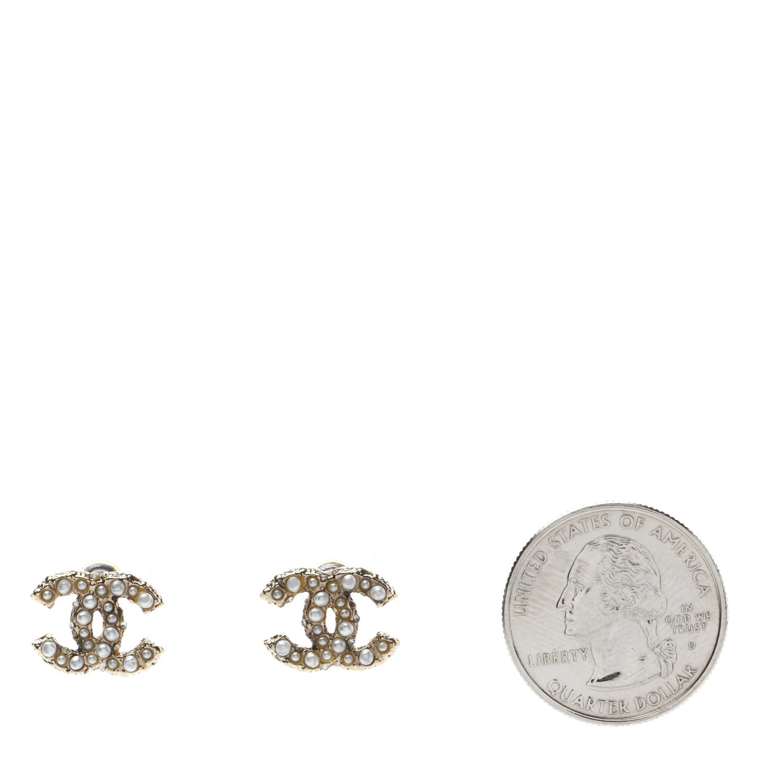 Chanel Metal Graduated Pearl Crystal CC Earrings Light Gold 2 of 4