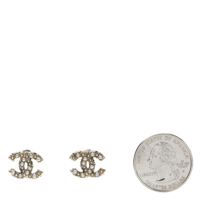 Chanel Metal Graduated Pearl Crystal CC Earrings Light Gold 2 of 4