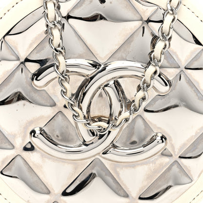 Chanel Lambskin Metal Quilted Round Clutch With Chain White Silver 8 of 10