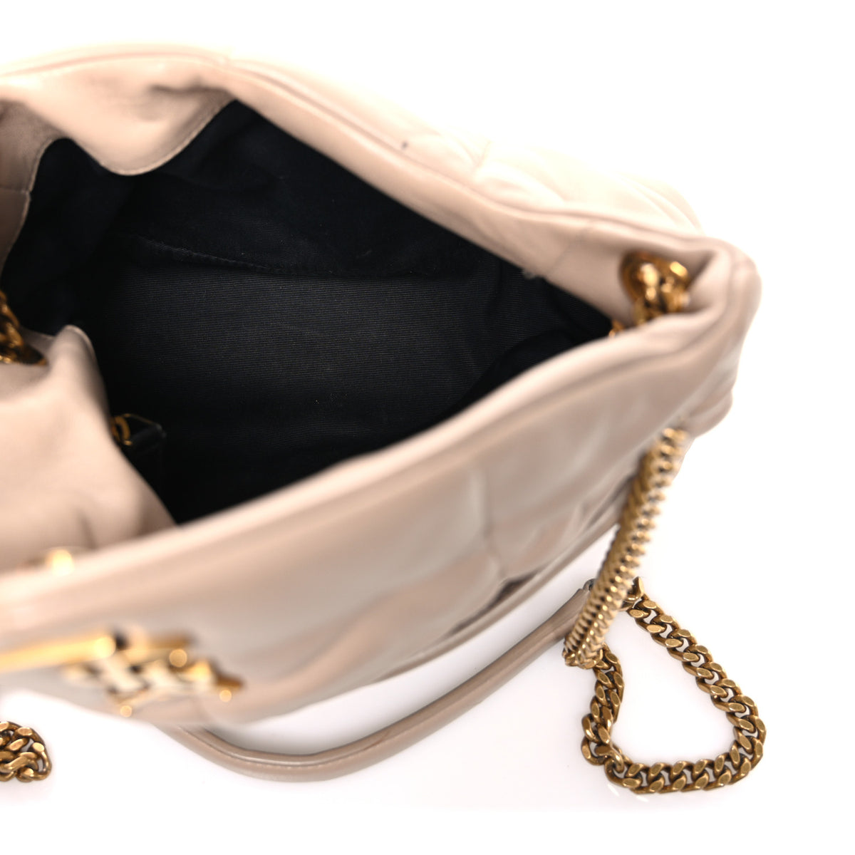Lambskin Quilted Small Loulou Puffer Monogram Chain Satchel Dark Beige
