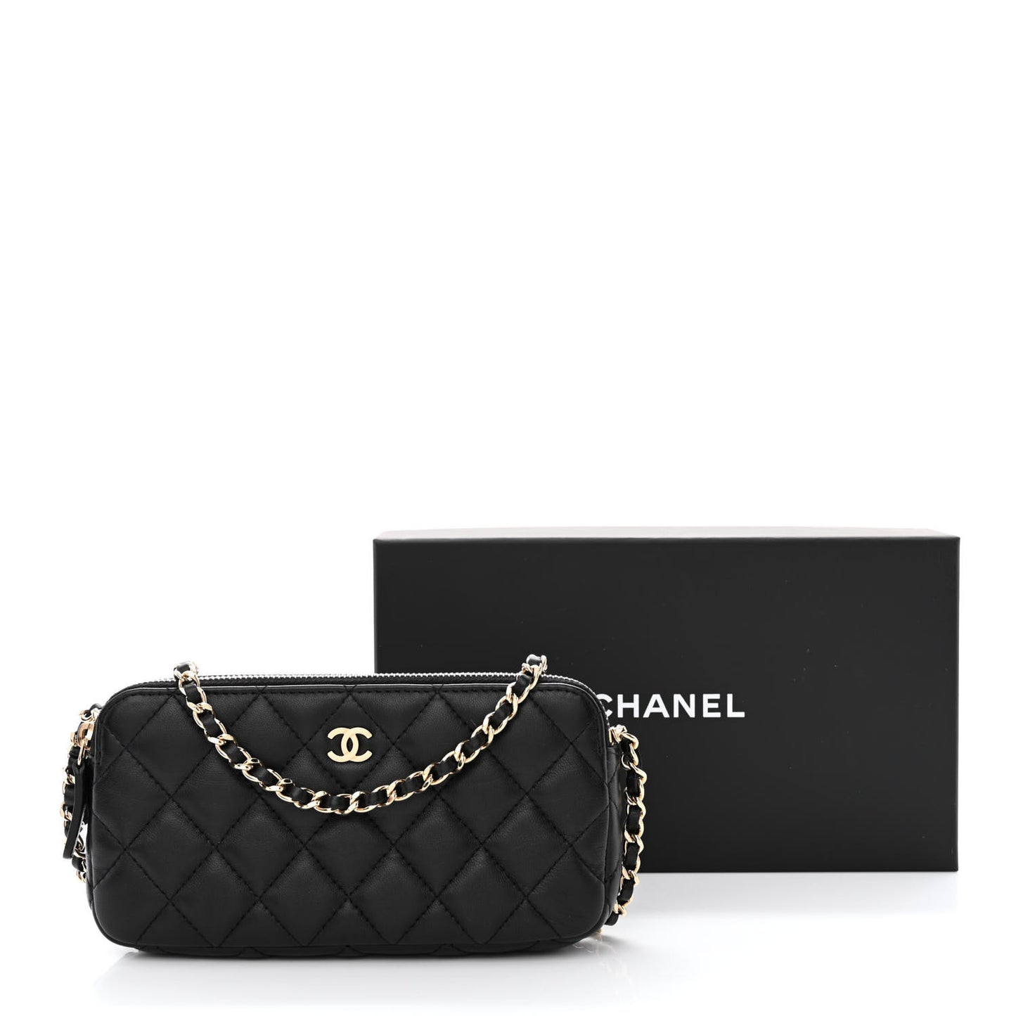 Lambskin Quilted Small Clutch With Chain Black