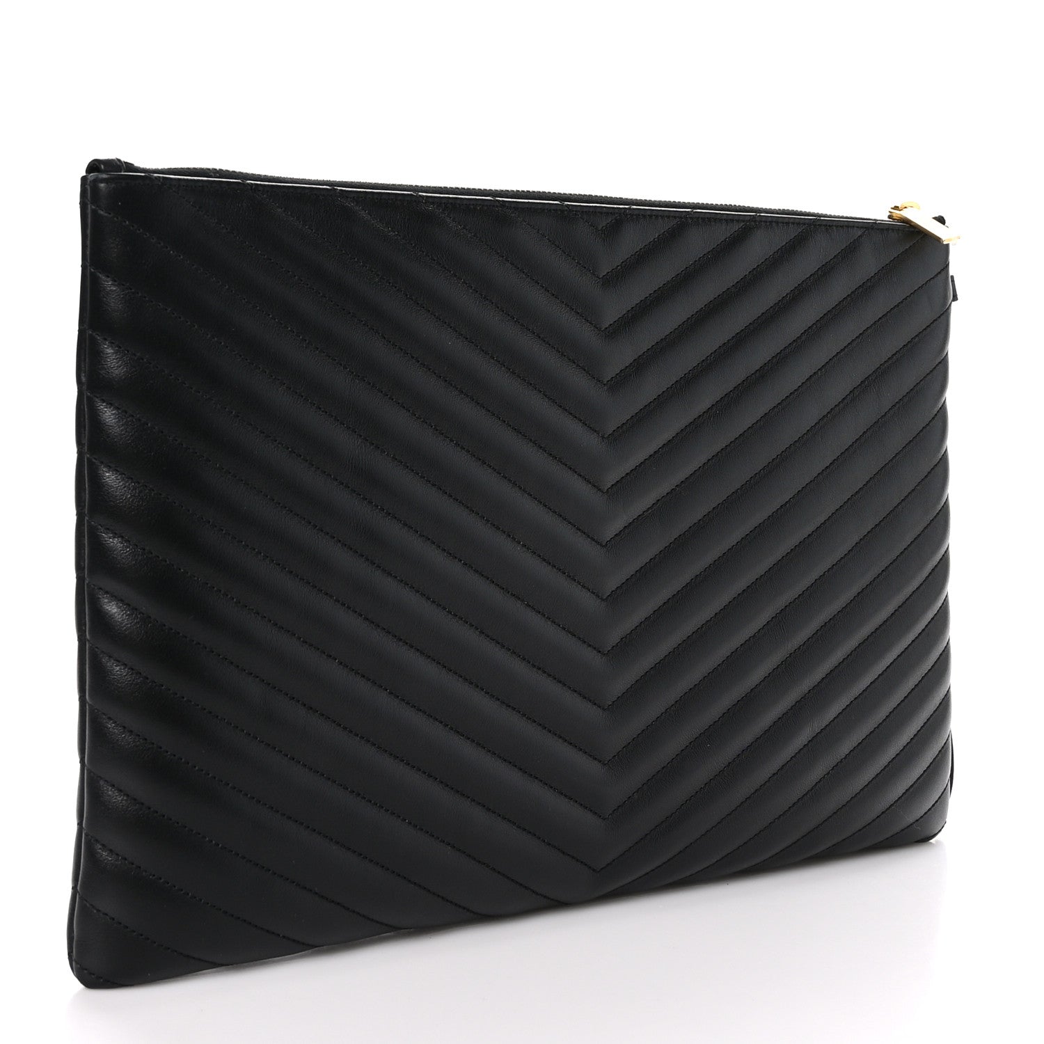Saint Laurent Calfskin Matelasse Chevron Monogram Document Holder Black 3 of 9