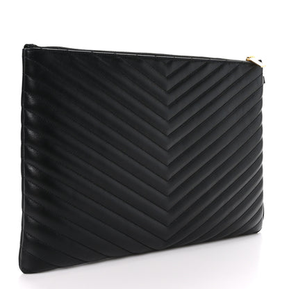 Saint Laurent Calfskin Matelasse Chevron Monogram Document Holder Black 3 of 9
