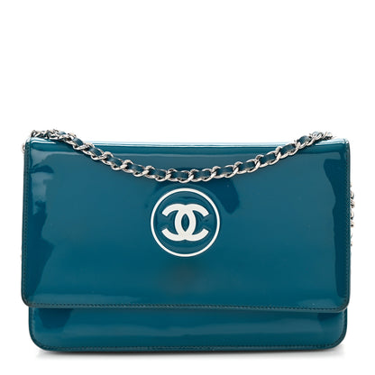Chanel Patent CC Logo Wallet On Chain WOC Blue 1 of 11