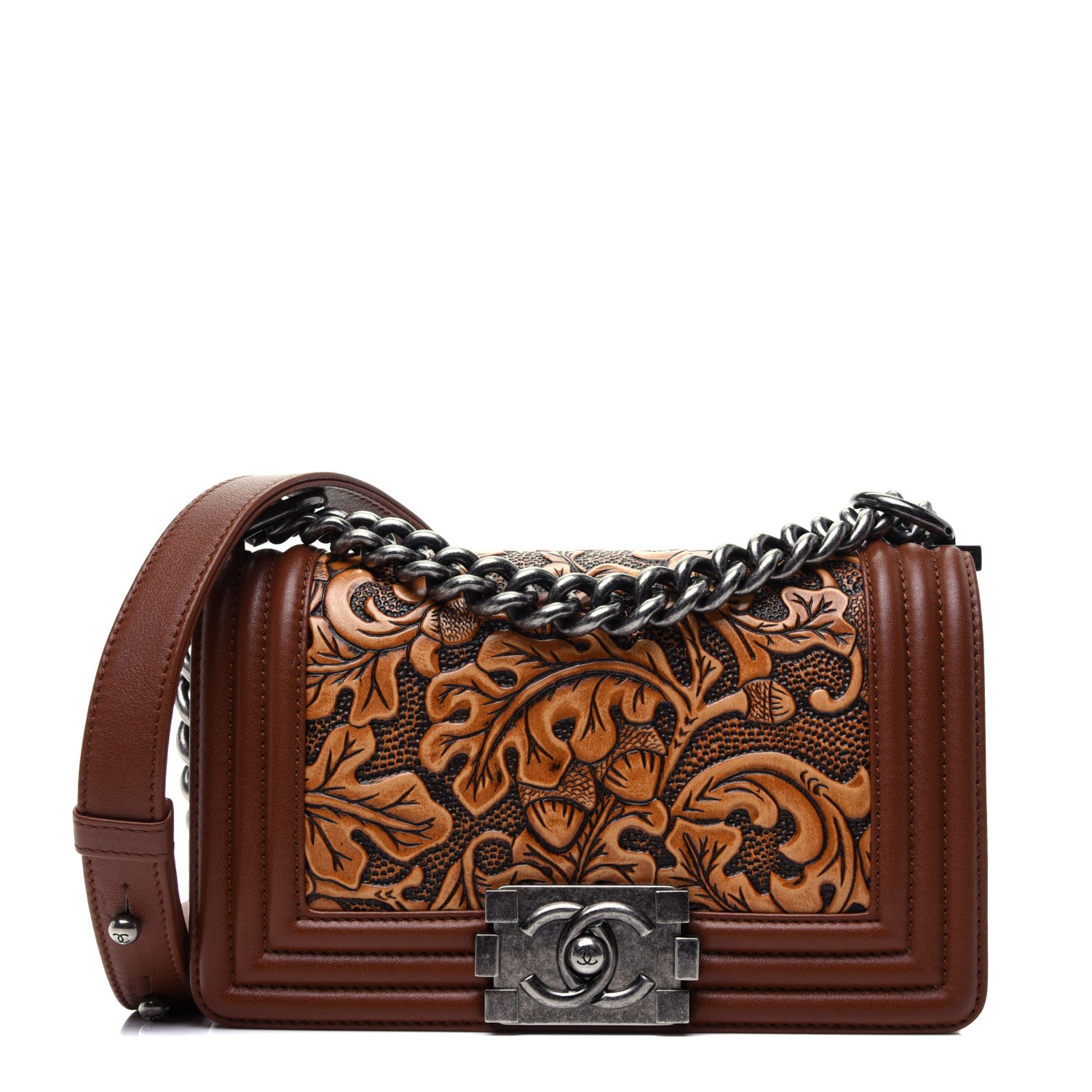 Chanel Calfskin Embossed Small Cordoba Boy Flap Brown 1 of 15